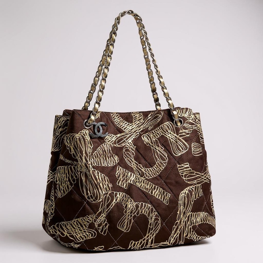 CHANEL Brown Cabas Shoulder Bag with Chain-Link Handles